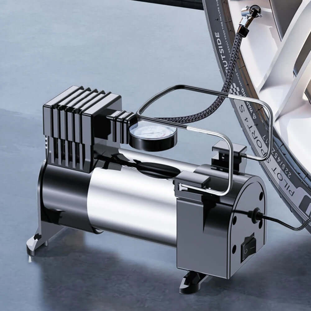 12V Portable Air Compressor with Pressure Gauge Mini Air Compressor Cylinder Power System Auto Inflatable Pump Car Tyre Inflator