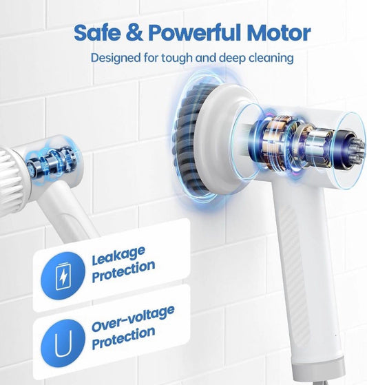 Electric Power Spin Scrubber Cleaning Set with Rechargeable Battery, 6 Interchangeable Brush Heads, 3 Rotating Speeds, and Cordless Design for Kitchen, Bathroom, and Floor Cleaning