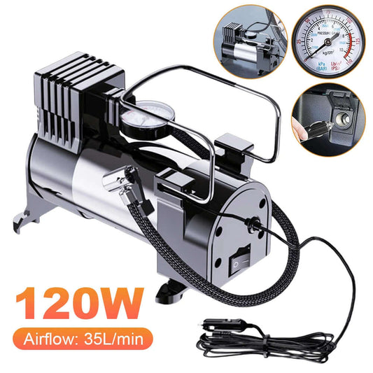 12V Portable Air Compressor with Pressure Gauge Mini Air Compressor Cylinder Power System Auto Inflatable Pump Car Tyre Inflator