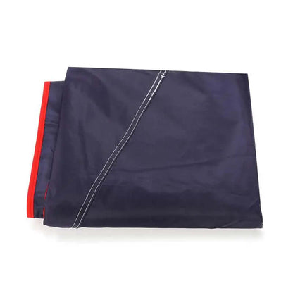 Folded car umbrella canopy cover in navy blue with red trim, suitable for outdoor use, waterproof and portable.