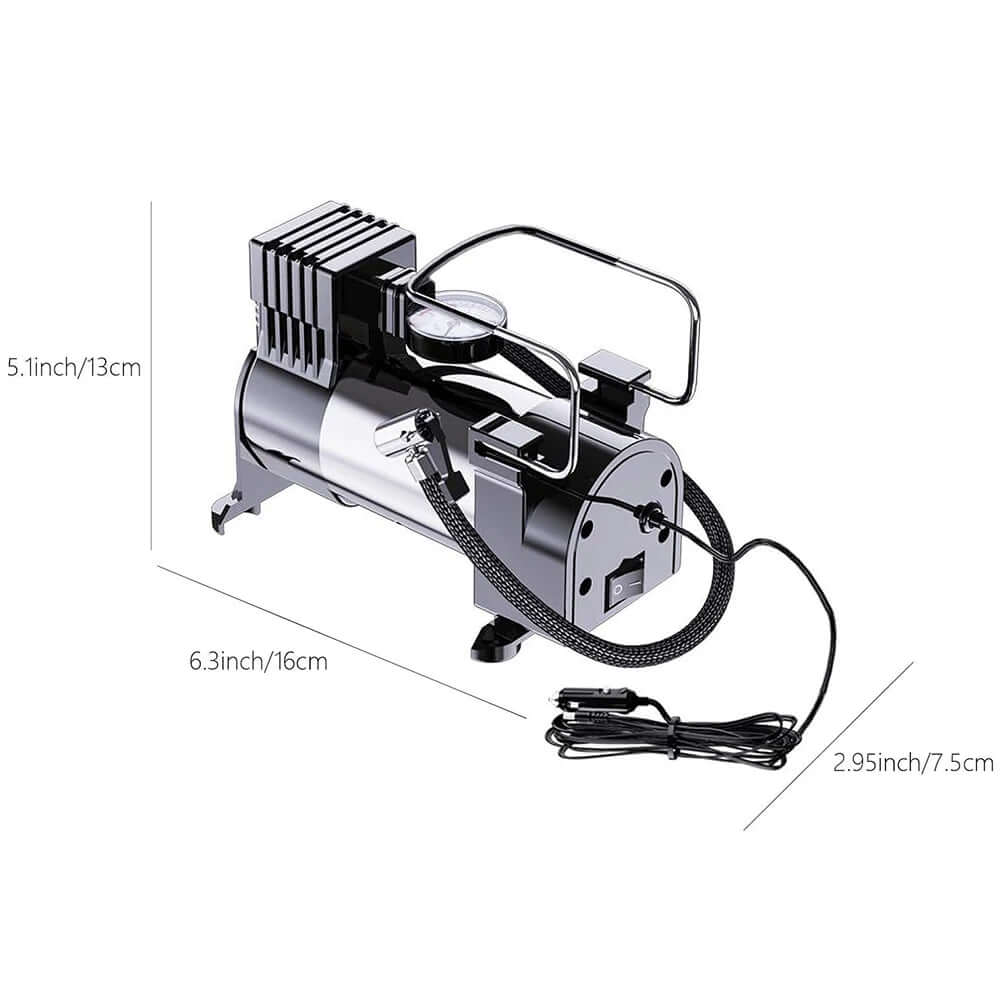 12V Portable Air Compressor with Pressure Gauge Mini Air Compressor Cylinder Power System Auto Inflatable Pump Car Tyre Inflator
