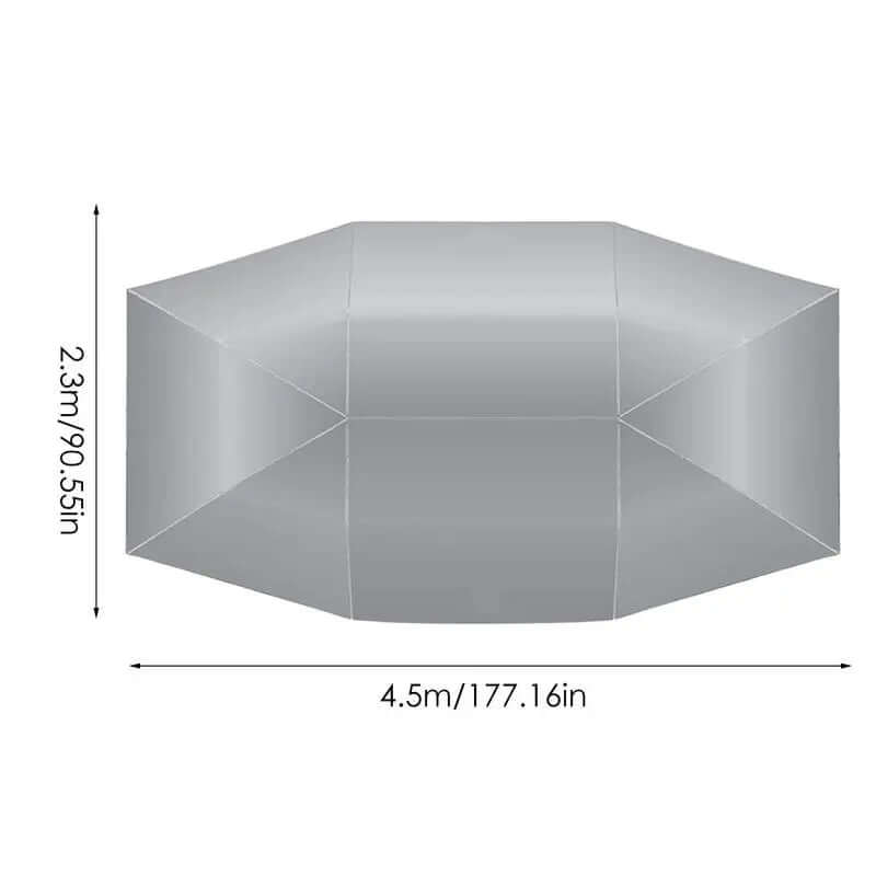 Dimensions of a car umbrella awning tent, measuring 4.5m x 2.3m, designed for outdoor use and car protection.