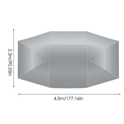 Dimensions of a car umbrella awning tent, measuring 4.5m x 2.3m, designed for outdoor use and car protection.
