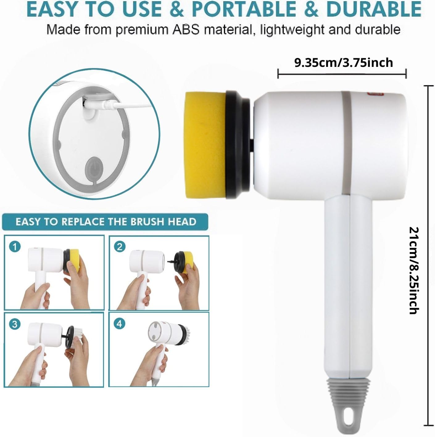 Electric Power Spin Scrubber Cleaning Set with Rechargeable Battery, 6 Interchangeable Brush Heads, 3 Rotating Speeds, and Cordless Design for Kitchen, Bathroom, and Floor Cleaning