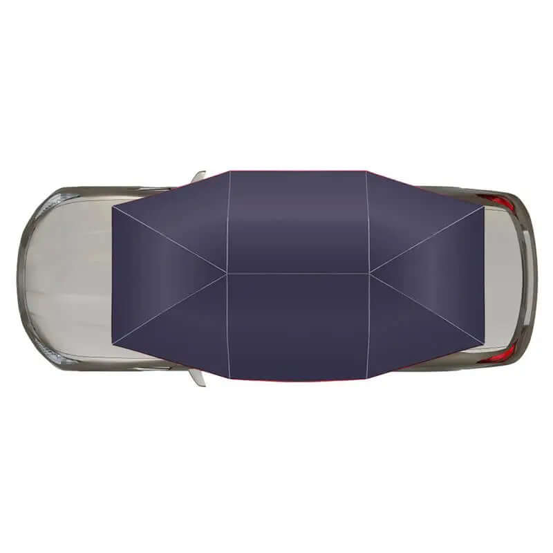 Car umbrella awning tent covering a parked vehicle, providing waterproof and sun protection for outdoor use.