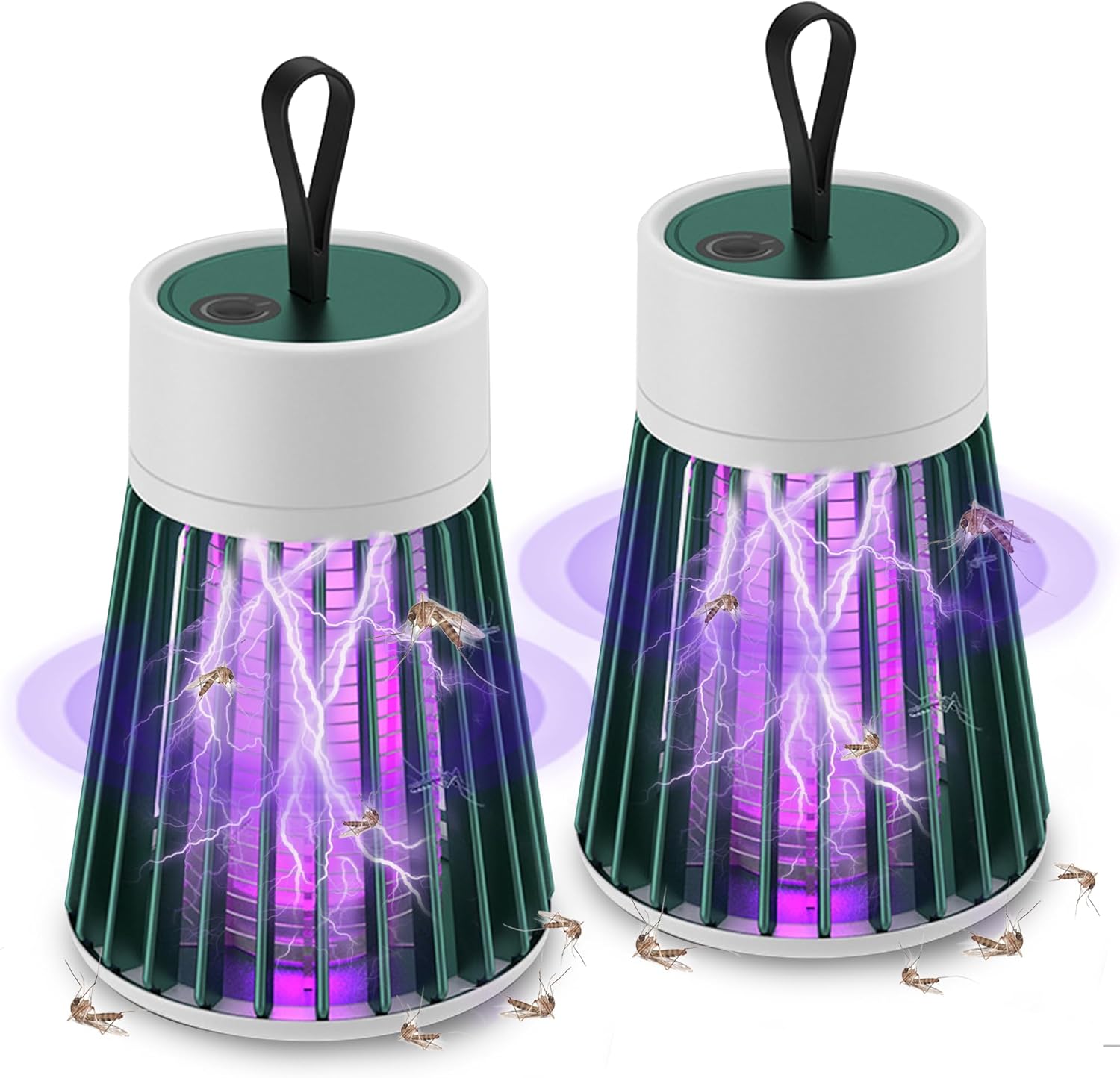 Indoor and Outdoor Bug Zapper and Fly Trap - Portable Mosquito and Fruit Fly Control for Home, Garden, and Camping - Green 2-Pack