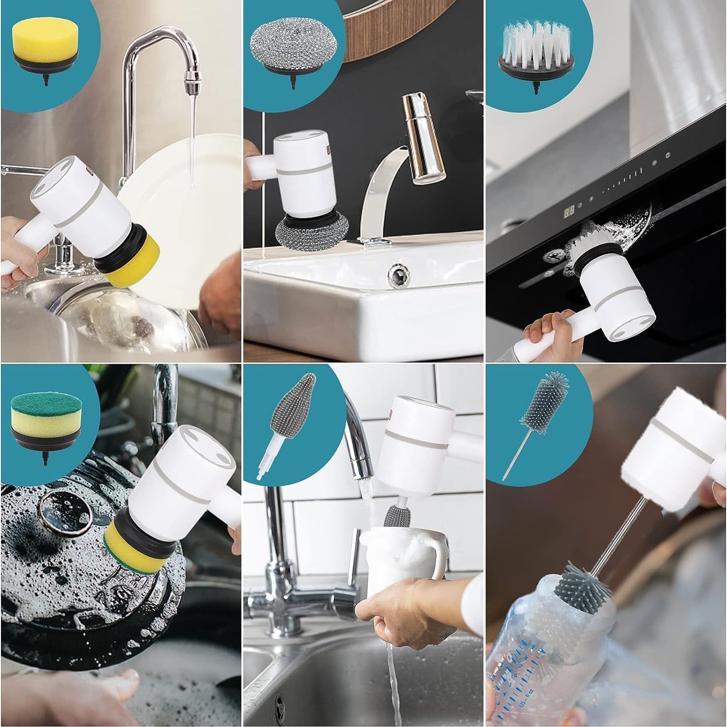 Electric Power Spin Scrubber Cleaning Set with Rechargeable Battery, 6 Interchangeable Brush Heads, 3 Rotating Speeds, and Cordless Design for Kitchen, Bathroom, and Floor Cleaning