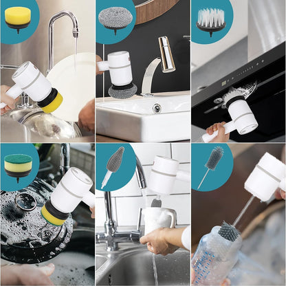 Electric Power Spin Scrubber Cleaning Set with Rechargeable Battery, 6 Interchangeable Brush Heads, 3 Rotating Speeds, and Cordless Design for Kitchen, Bathroom, and Floor Cleaning