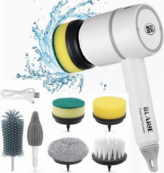 Electric Power Spin Scrubber Cleaning Set with Rechargeable Battery, 6 Interchangeable Brush Heads, 3 Rotating Speeds, and Cordless Design for Kitchen, Bathroom, and Floor Cleaning