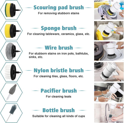 Electric Power Spin Scrubber Cleaning Set with Rechargeable Battery, 6 Interchangeable Brush Heads, 3 Rotating Speeds, and Cordless Design for Kitchen, Bathroom, and Floor Cleaning