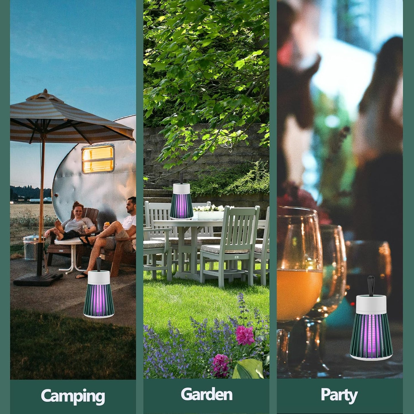 Indoor and Outdoor Bug Zapper and Fly Trap - Portable Mosquito and Fruit Fly Control for Home, Garden, and Camping - Green 2-Pack
