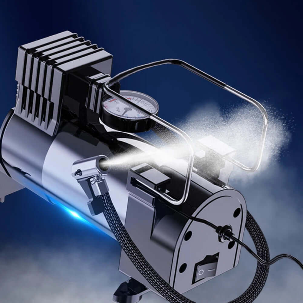 12V Portable Air Compressor with Pressure Gauge Mini Air Compressor Cylinder Power System Auto Inflatable Pump Car Tyre Inflator