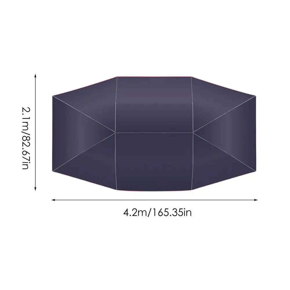 Dimensions of a car umbrella tent measuring 4.2m x 2.1m, ideal for outdoor car shading and protection.